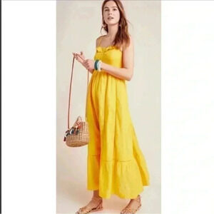 [0]Maeve - Anthropologie Cotton Spaghetti Straps  Sleeveless Yellow Maxi dress